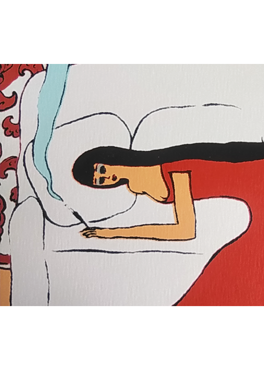 Femme allongée sur canapé - Robe rouge