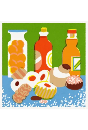 Bouteilles colorées & gâteaux